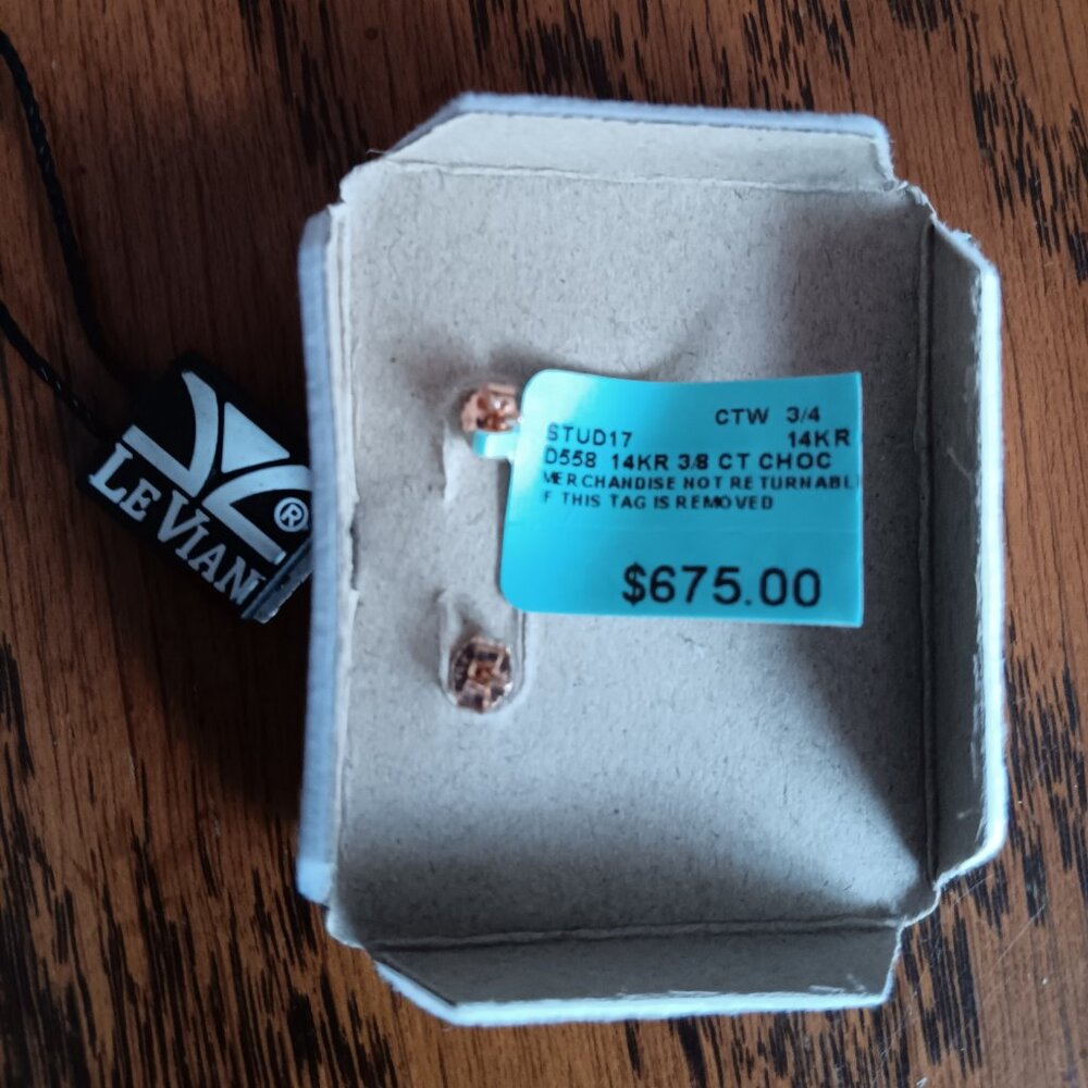 Levian Brown and Rose Gold Stud Earrings - Picture 4 of 5